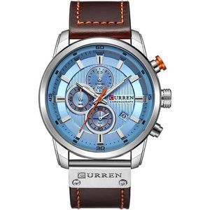 Men Leather Strap Military Watches Men'sChronograph Waterproof Sport Wristwatch